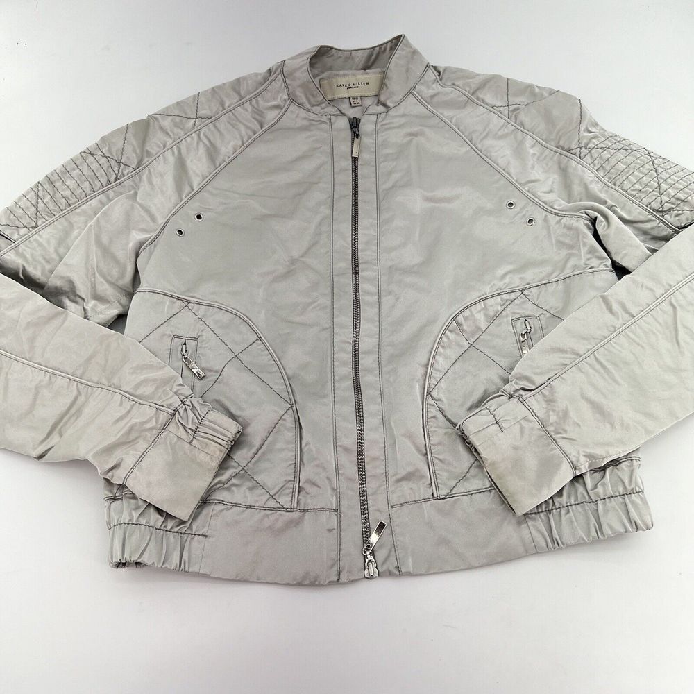 Karen Millen England Silver Metallic Full Zip Jacket Size 8